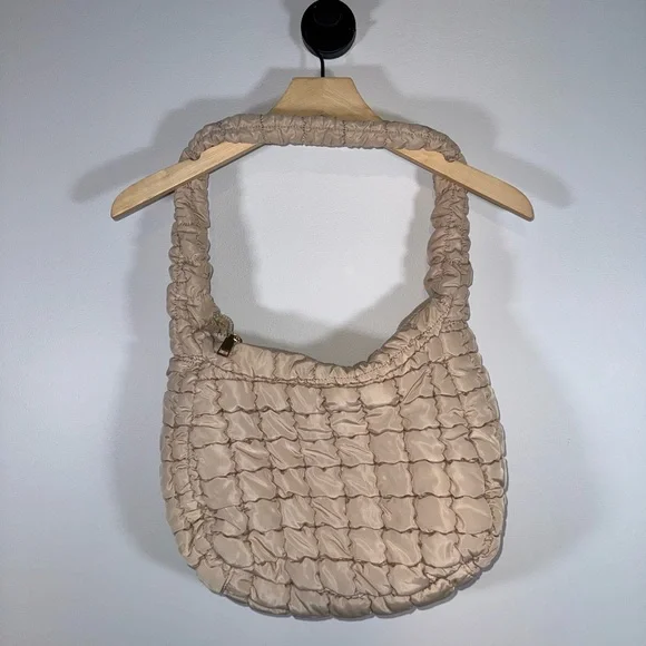 Urban Expressions Quilted Puffer Hobo Bag Beige - Picture 2 of 4